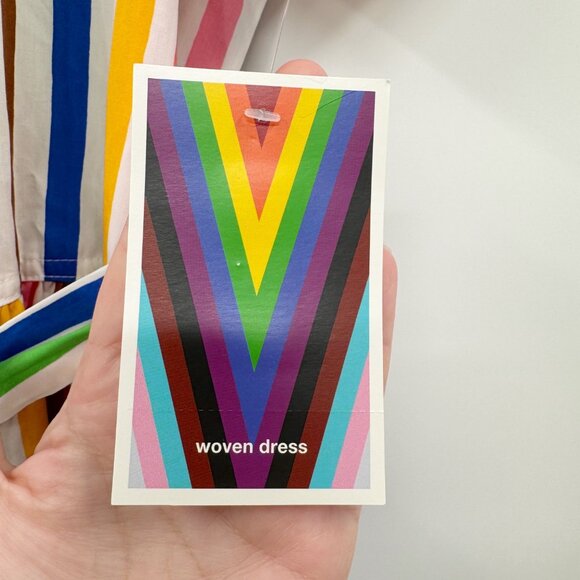 NEW Bullseye Pride Rainbow Striped Short Sleeve Maxi Shirt Dress Size Medium - Picture 5 of 11